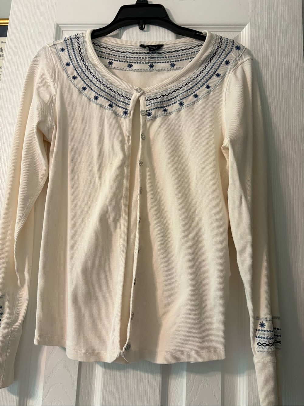 Alp N Rock Cream Knit Top with Blue Embroidery